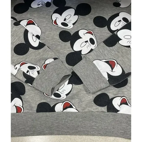 Disney Mickey Mouse Faces Pullover Crewneck Sweatshirt Gray Women’s X-Small 2/4 - Picture 6 of 11